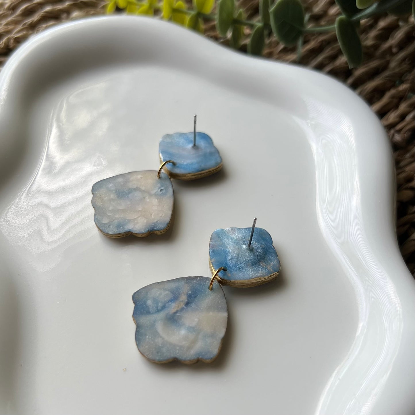 The Nerina – Ocean Blue Marbled Seashells Polymer Clay Earrings