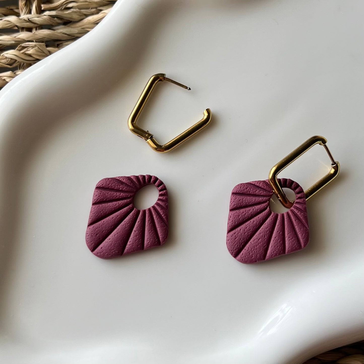 Mulberry Polymer Clay Huggie Hoop Earrings