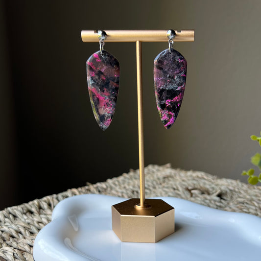 Black & Purple Marbled Dagger Polymer Clay Earrings