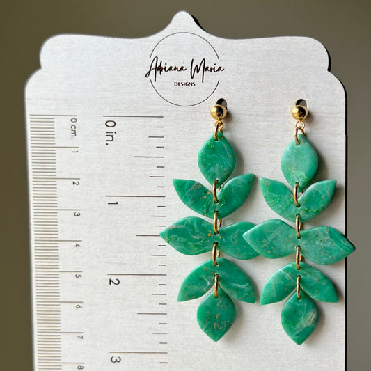Emerald Green Marbled Polymer Clay Statement Earrings