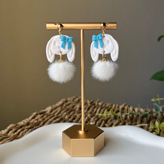 Bunny Face & Pom Pom Polymer Clay Earrings