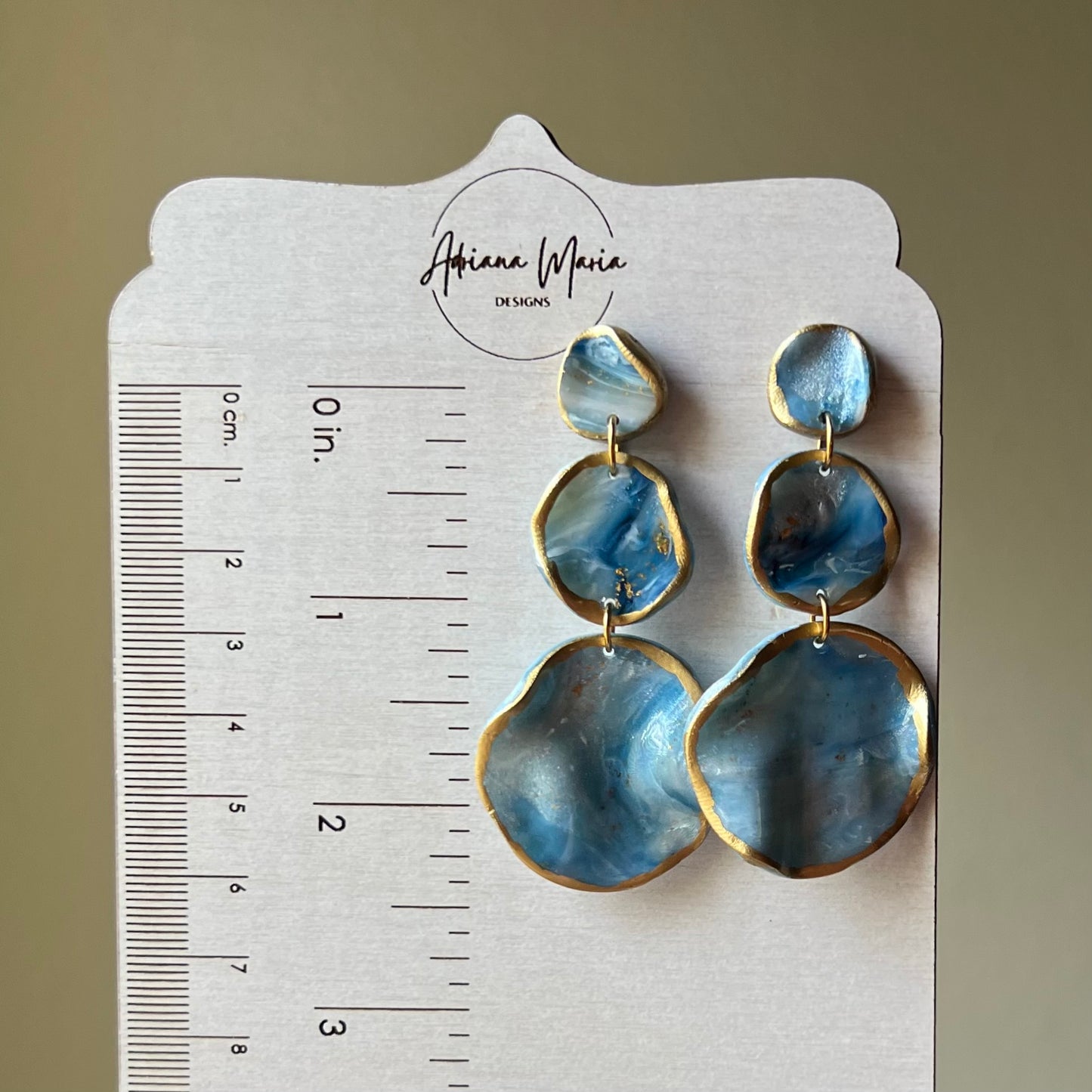 The Marina – Ocean Blue Marbled Polymer Clay Earrings | Gold Edge Statement Dangles