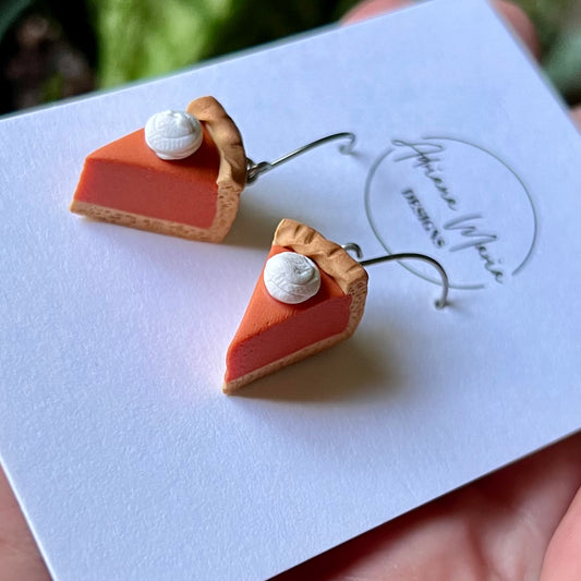 Pumpkin Pie Slice Polymer Clay Dangle Earrings, Fall Jewelry