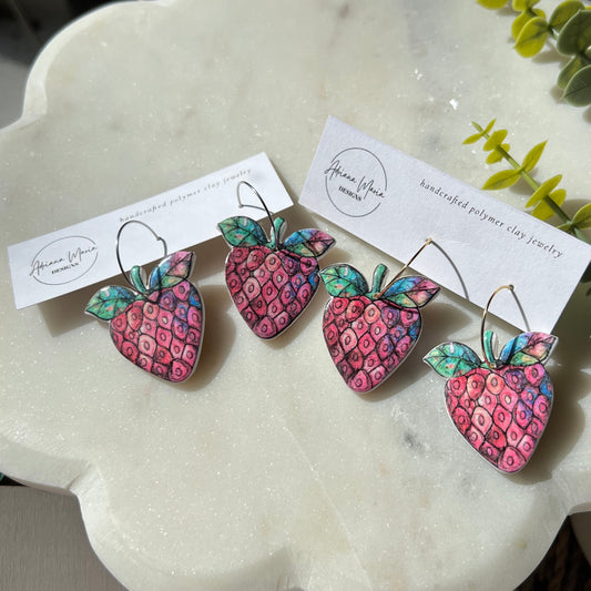 Mosaic Strawberry Clay Dangles with Hoops