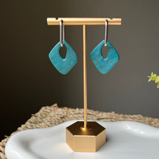 Turquoise Polymer Clay Square Huggie Hoop Earrings