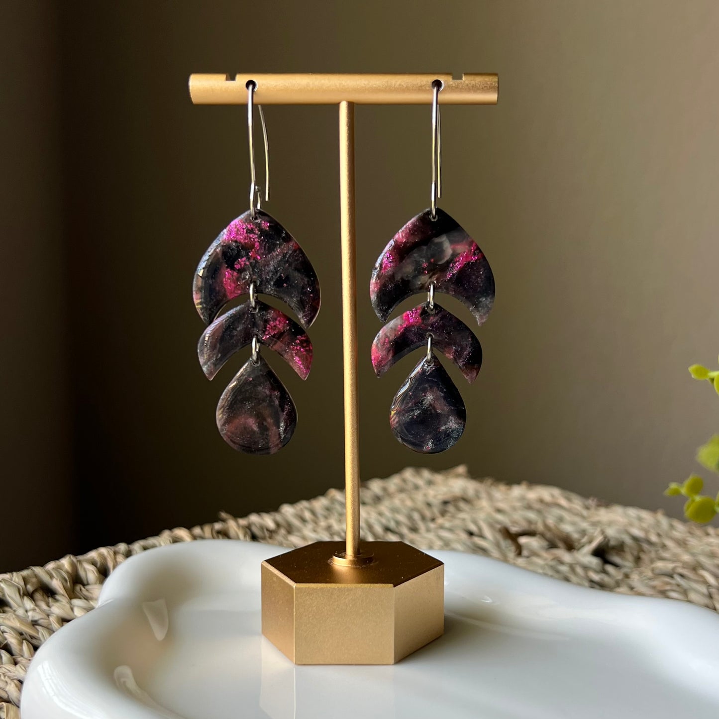 Black & Purple Polymer Clay Earrings