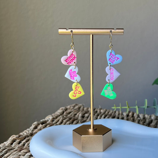 Valentine’s Day Conversation Candy Heart Polymer Clay Dangle Earrings