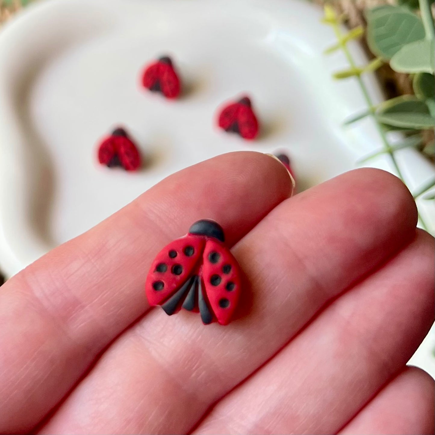 Red Ladybug Polymer Clay Stud Earrings