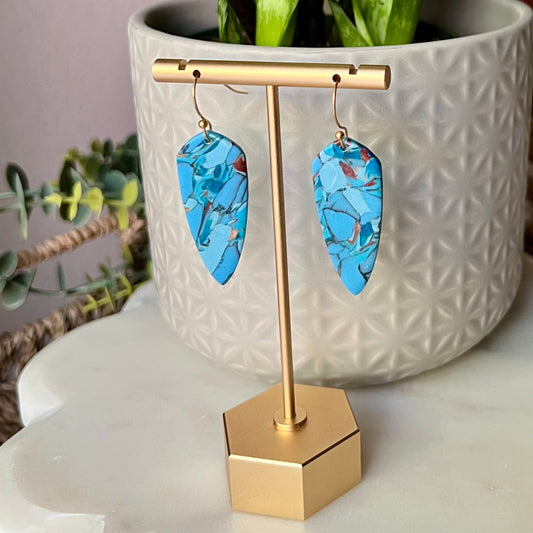Turquoise Stone inspired Dagger Shaped Polymer Clay Earrings, lightweight dangles, western style