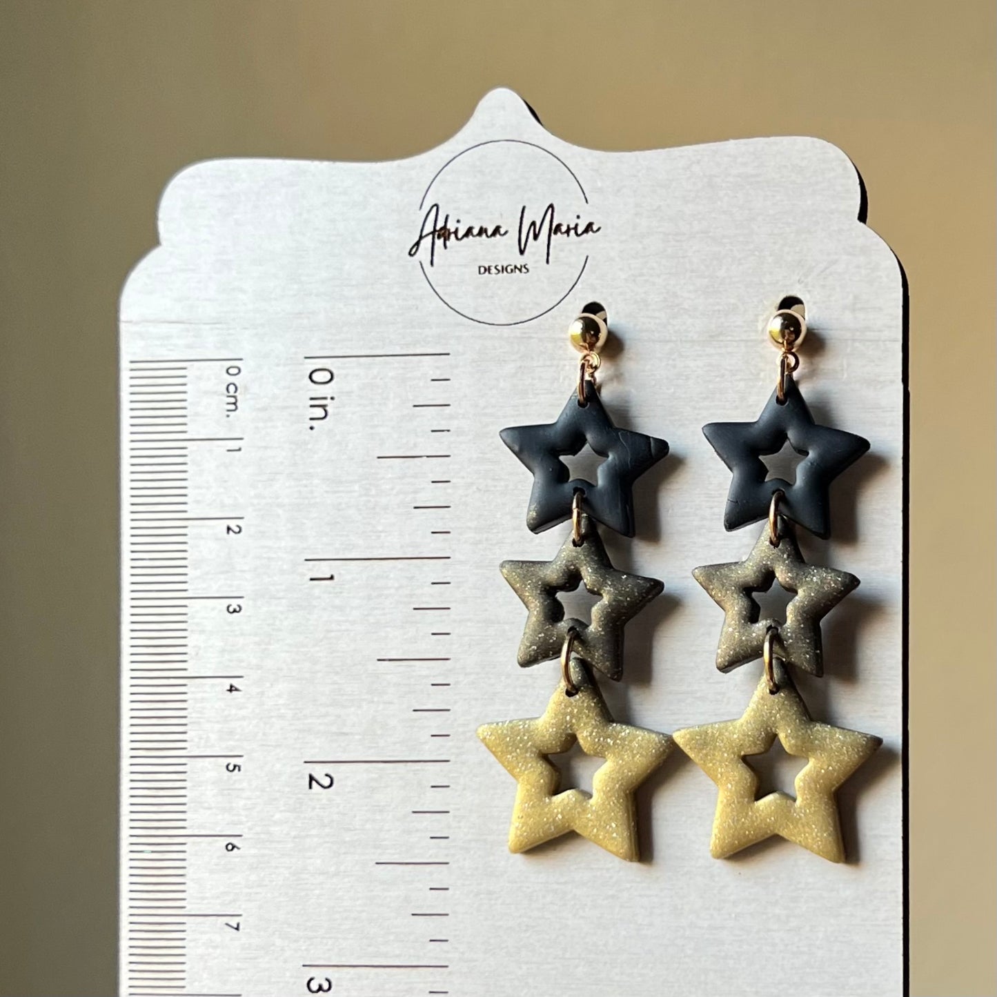 Black & Gold Ombré Triple Star Polymer Clay Earrings