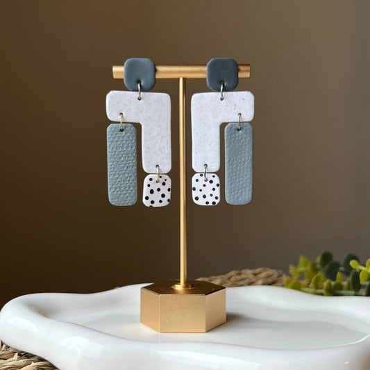 Geometric Tiered Polymer Clay Dangle Earrings