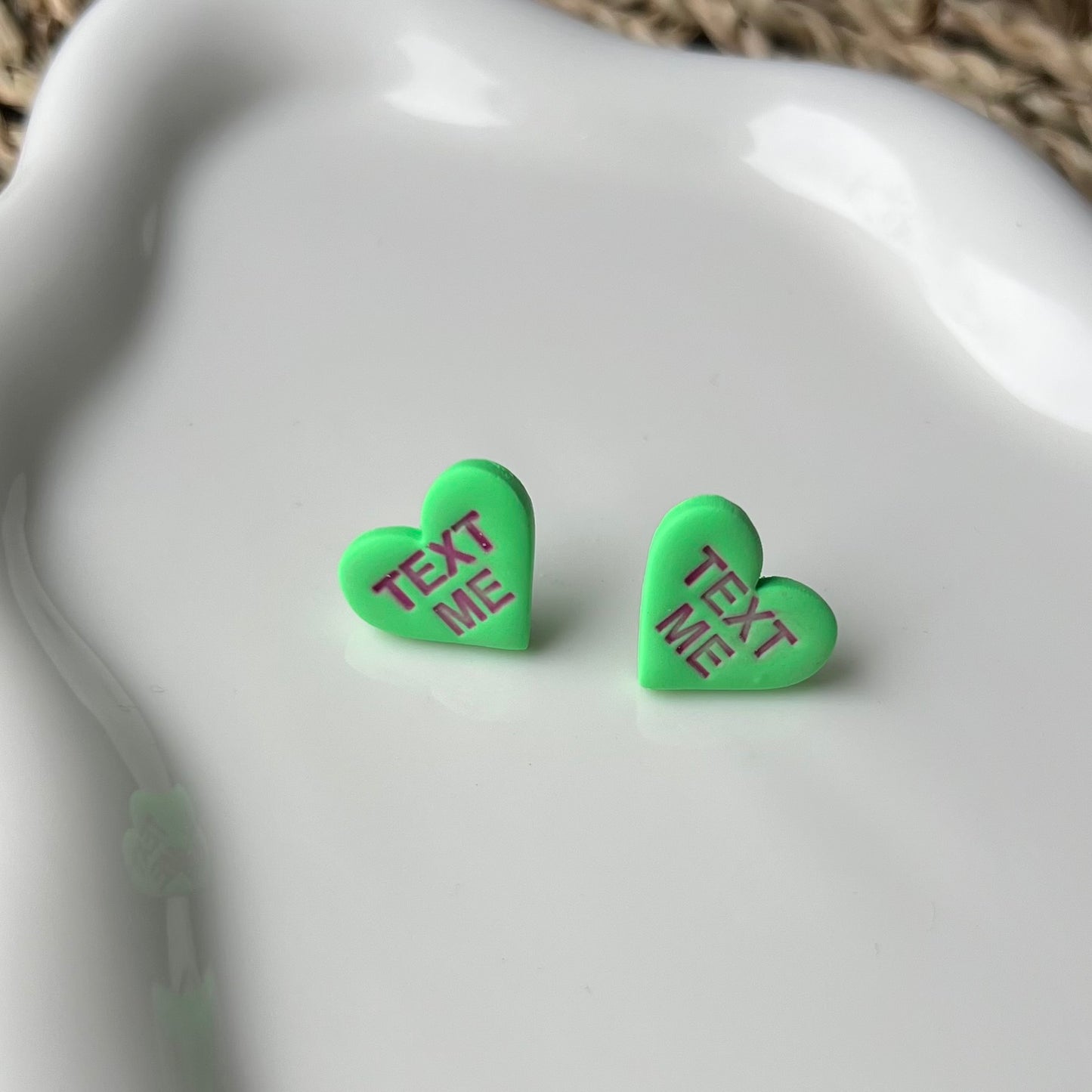 Valentines Conversation Candy Heart Polymer Clay Stud Earrings