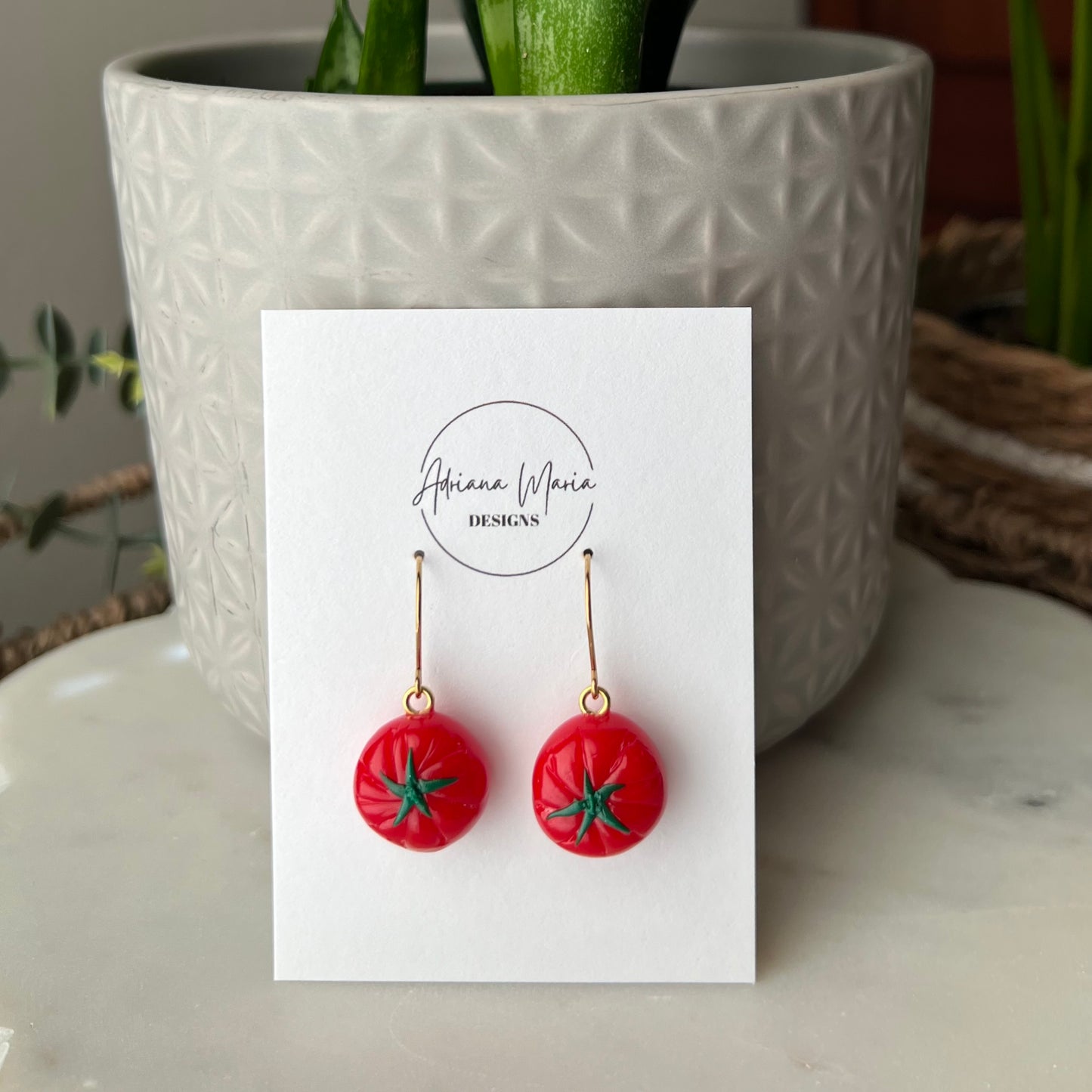 Red Beefsteak Tomatoes Polymer Clay Dangle Earrings, Miniature Food
