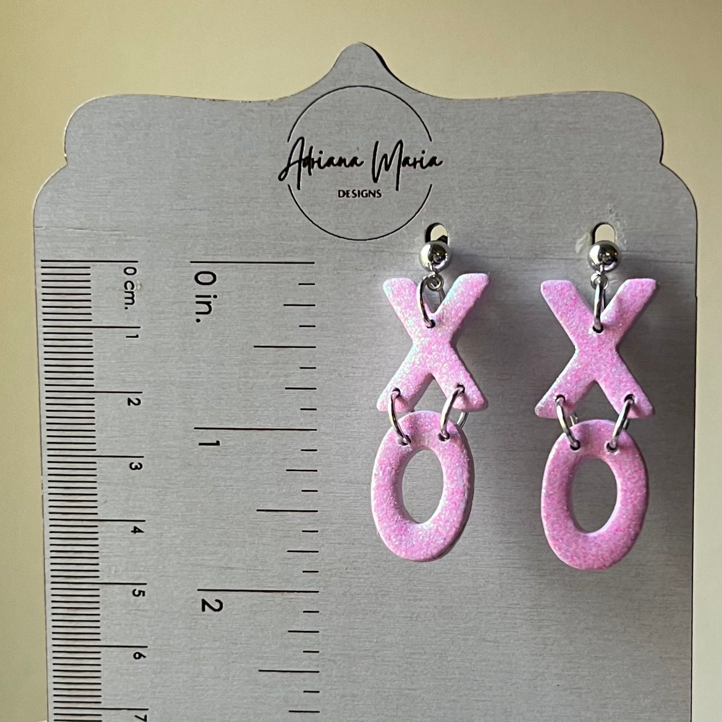 XOXO Pink Holographic Glitter Polymer Clay Earrings