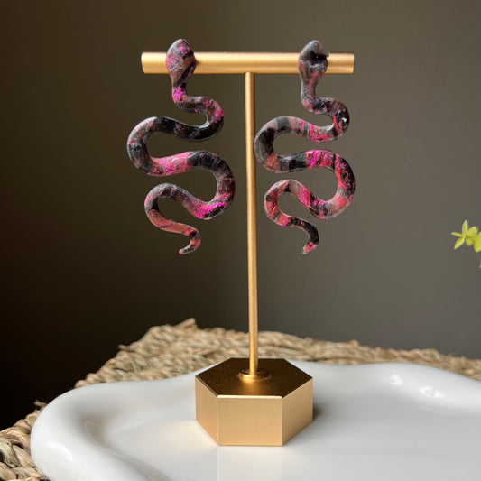Black & Purple Marbled Snake Polymer Clay Stud Earrings