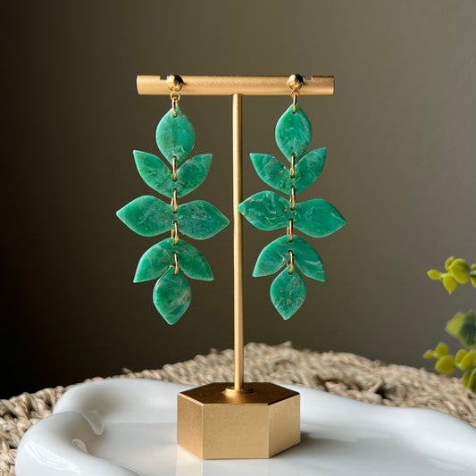 Emerald Green Marbled Polymer Clay Statement Earrings