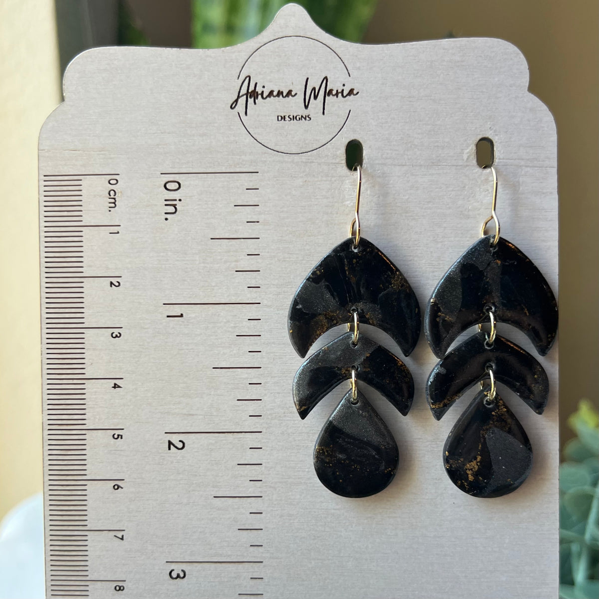 Black Marbled Polymer Clay Dangle Earrings