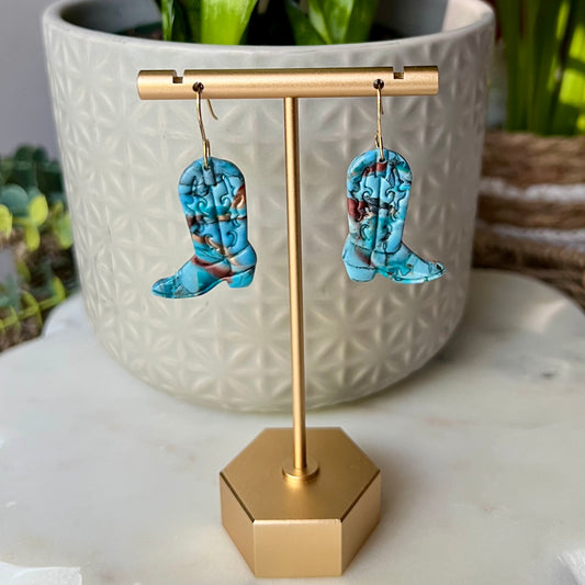 Turquoise Stone inspired Cowboy Boots Polymer Clay Earrings