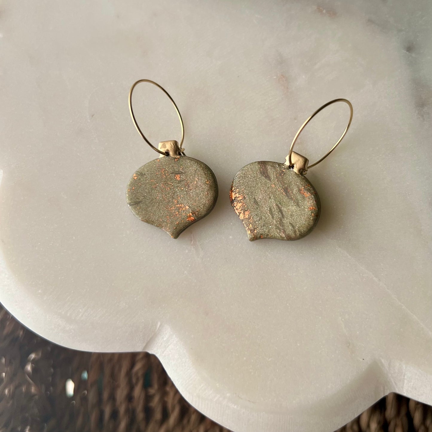 Green & Copper Shimmer Christmas Ornament Polymer Clay Earrings