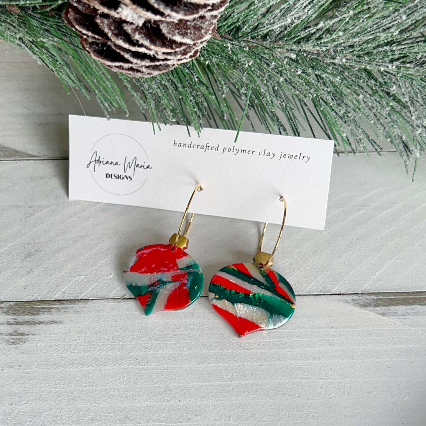 Abstract Christmas Ornament Polymer Clay Hoop Earrings