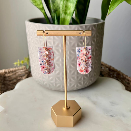 Wildflower Bloom Arch Polymer Clay Earrings with Cubic Zirconia Vine