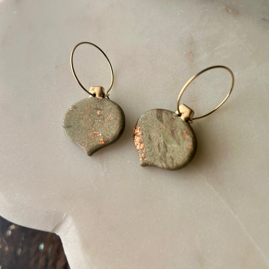 Green & Copper Shimmer Christmas Ornament Polymer Clay Earrings