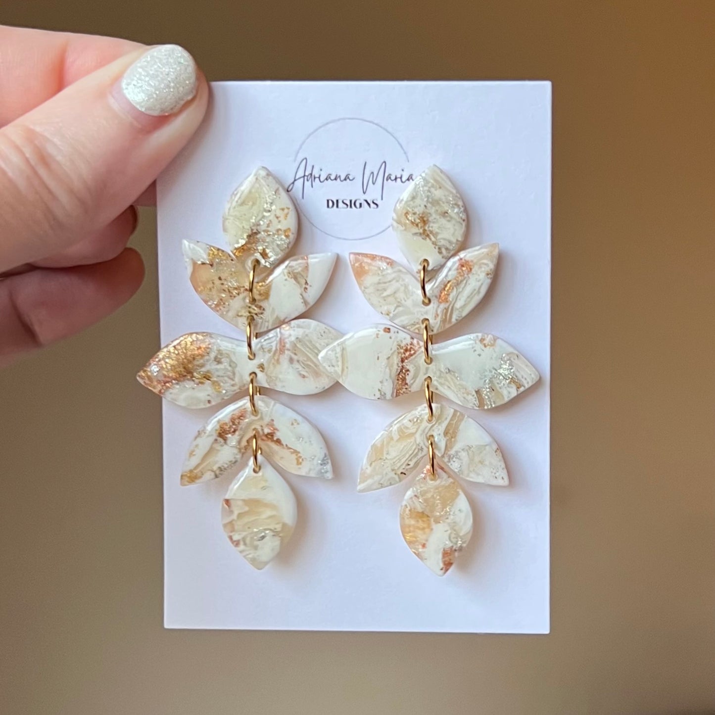 Warm Ivory Petal Polymer Clay Dangle Earrings