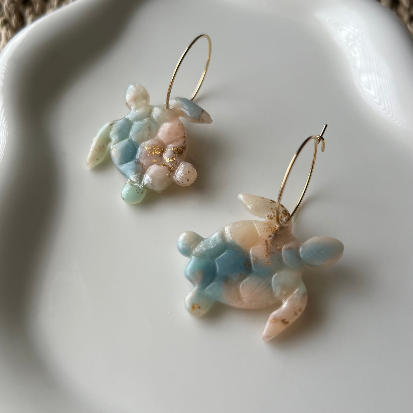 Turtle Polymer Clay Hoop Earrings