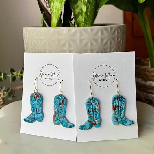 Turquoise Stone inspired Cowboy Boots Polymer Clay Earrings