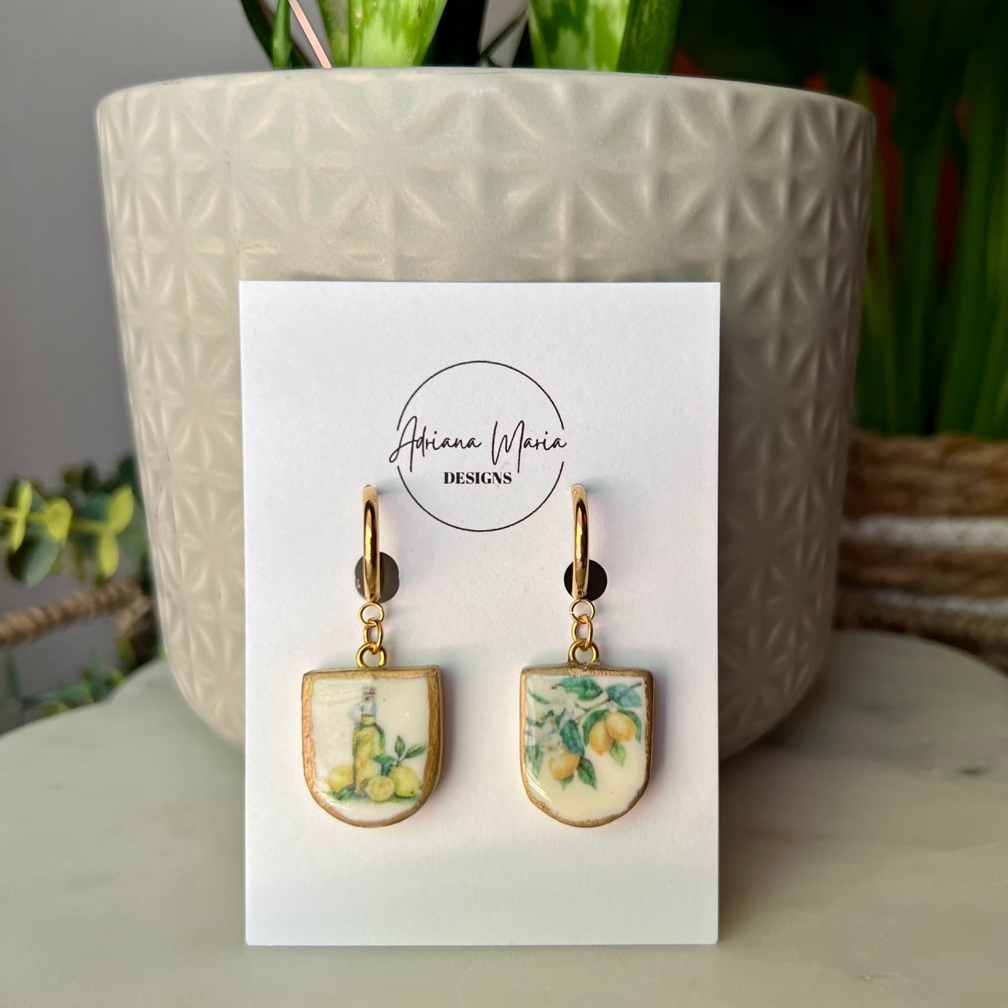 Limoncello Charm Polymer Clay Earrings with Huggie Hoops