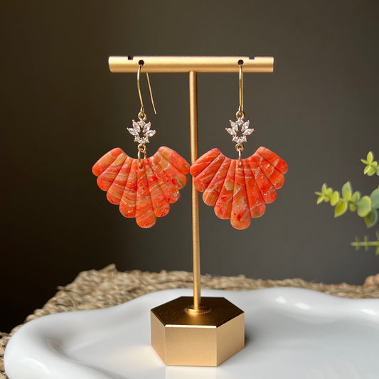 Orange Marbled Polymer Clay Statement Earrings