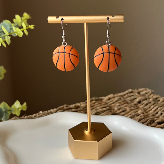 Polymer Clay Earrings - Basketball Dangles, Gift for Sports Mom
