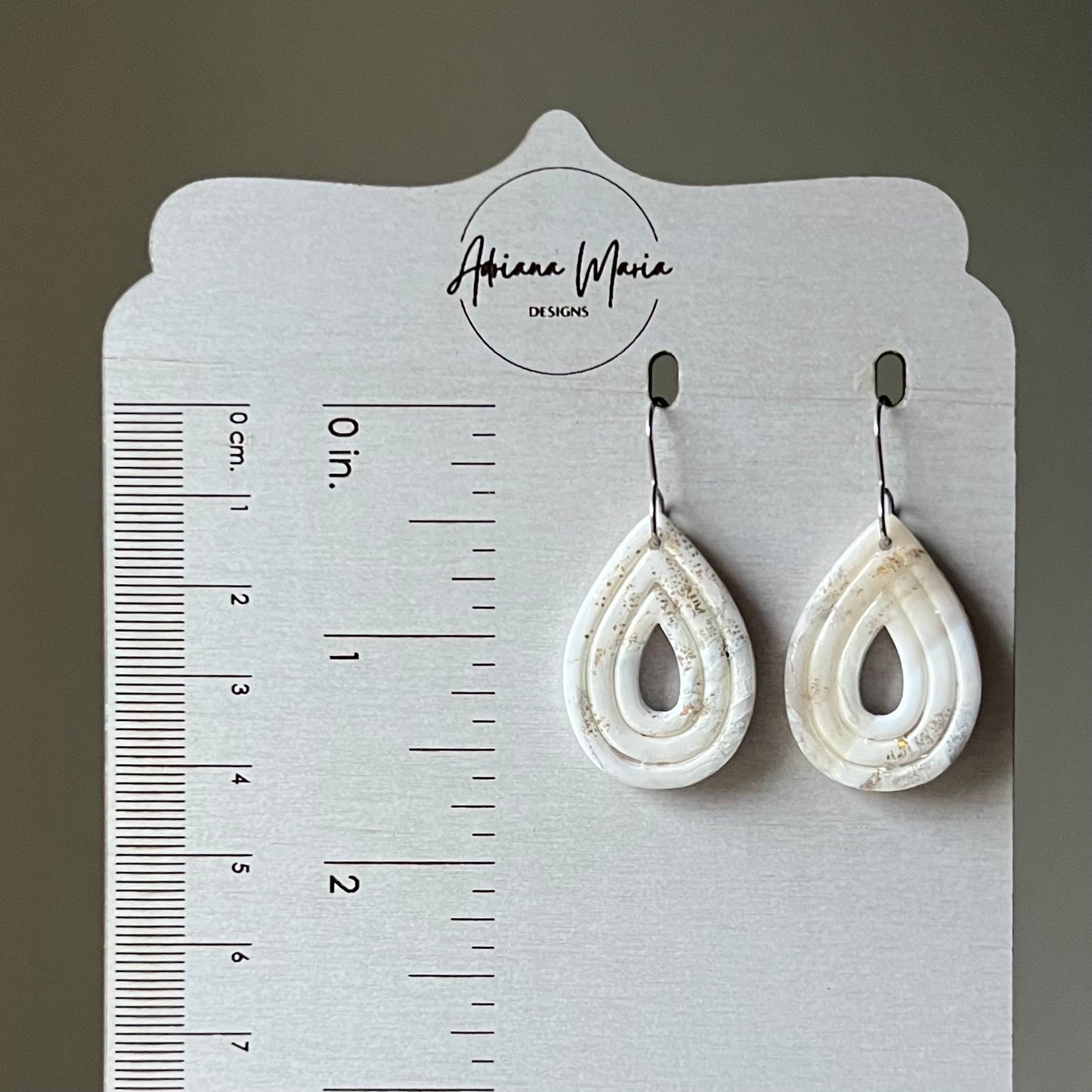 Neutral Ivory Open Teardrop Polymer Clay Dangle Earrings