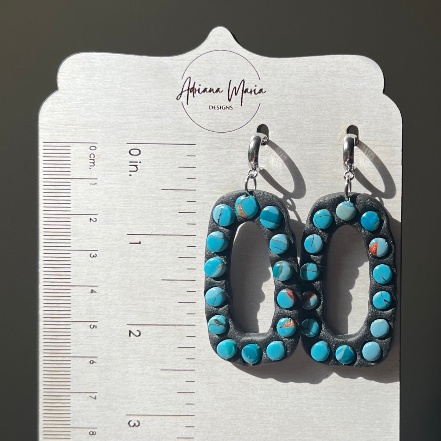 Turquoise Stone inspired Polymer Clay Bezel Statement Earrings, lightweight dangles, western style