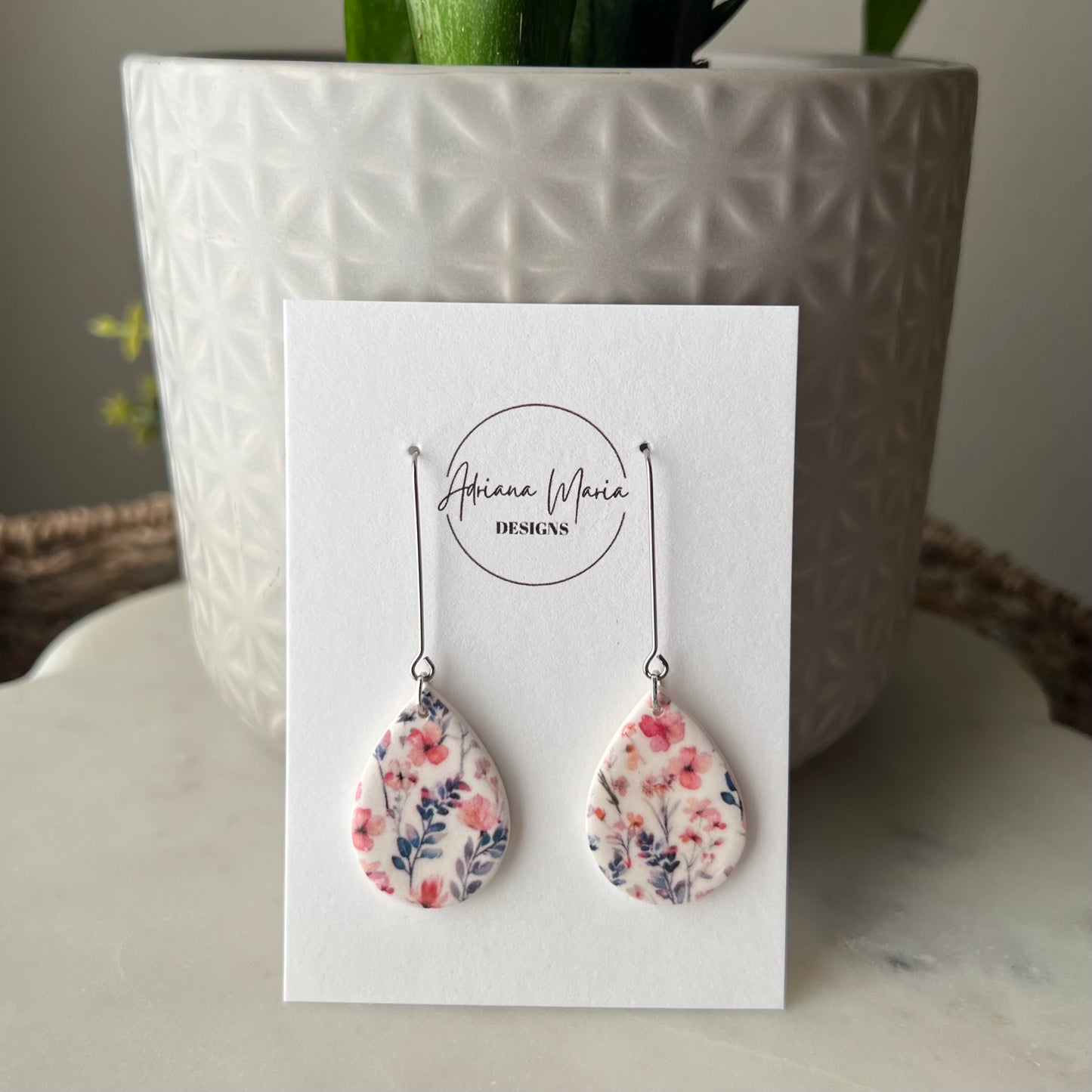 Wildflower Bloom Teardrop Polymer Clay Dangle Earrings
