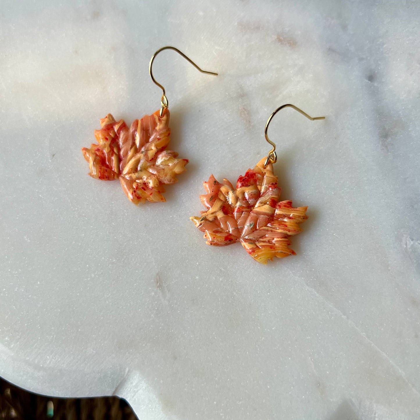 Golden Ember Maple Leaf Polymer Clay Dangle Earrings