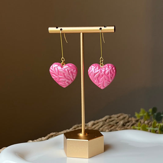 Pink Puffy Heart Polymer Clay Earrings