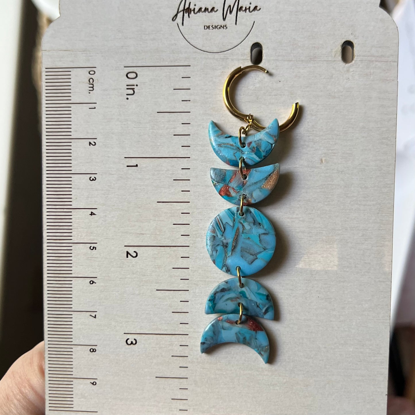 Turquoise Stone Moon Phase Polymer Clay Earrings, Huggie Hoops