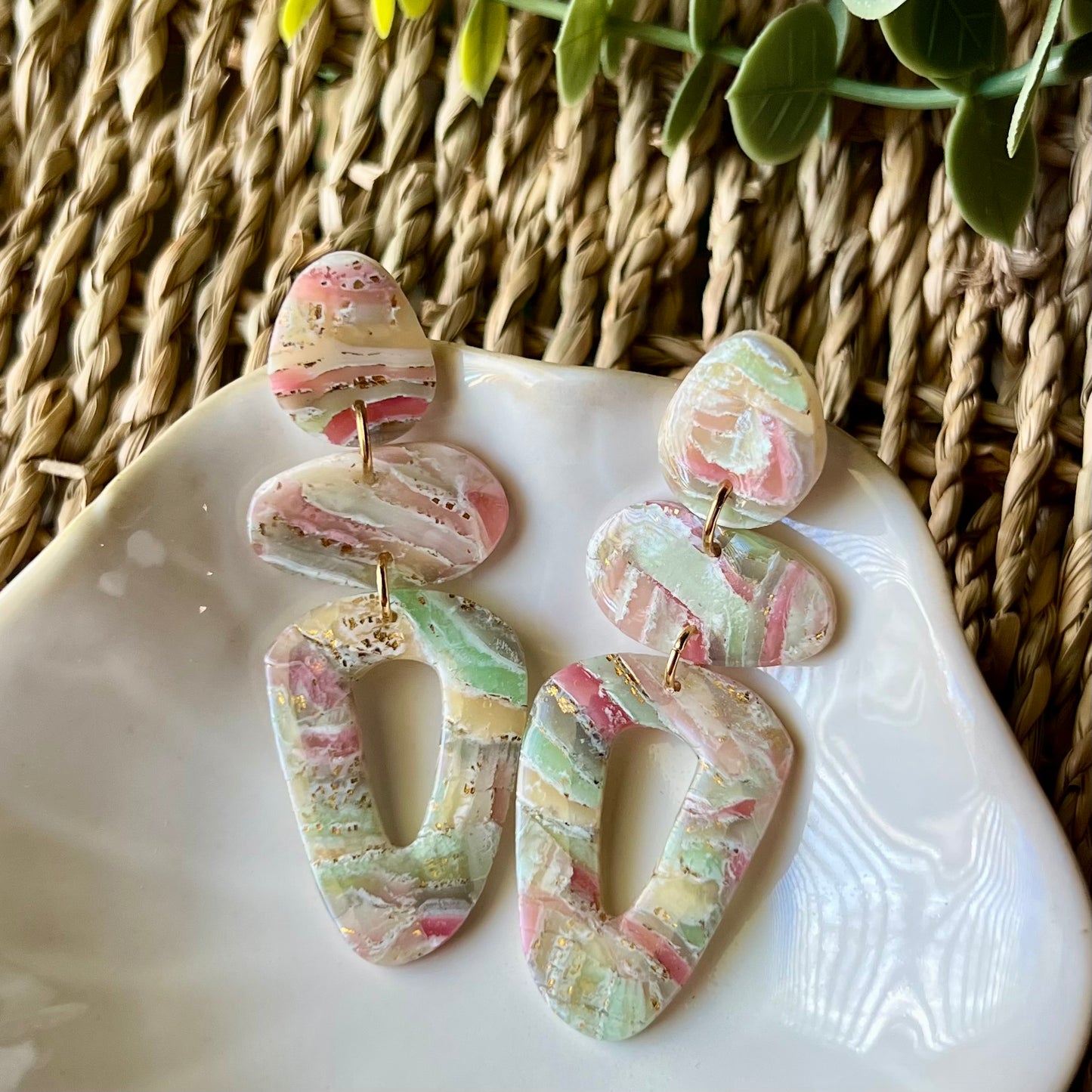 Agate Polymer Clay Statement Dangle Earrings