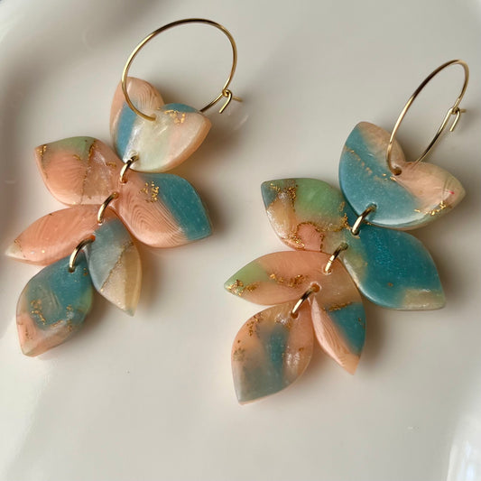 Lucelle Collection: Foliage Dangle Polymer Clay Hoop Earrings