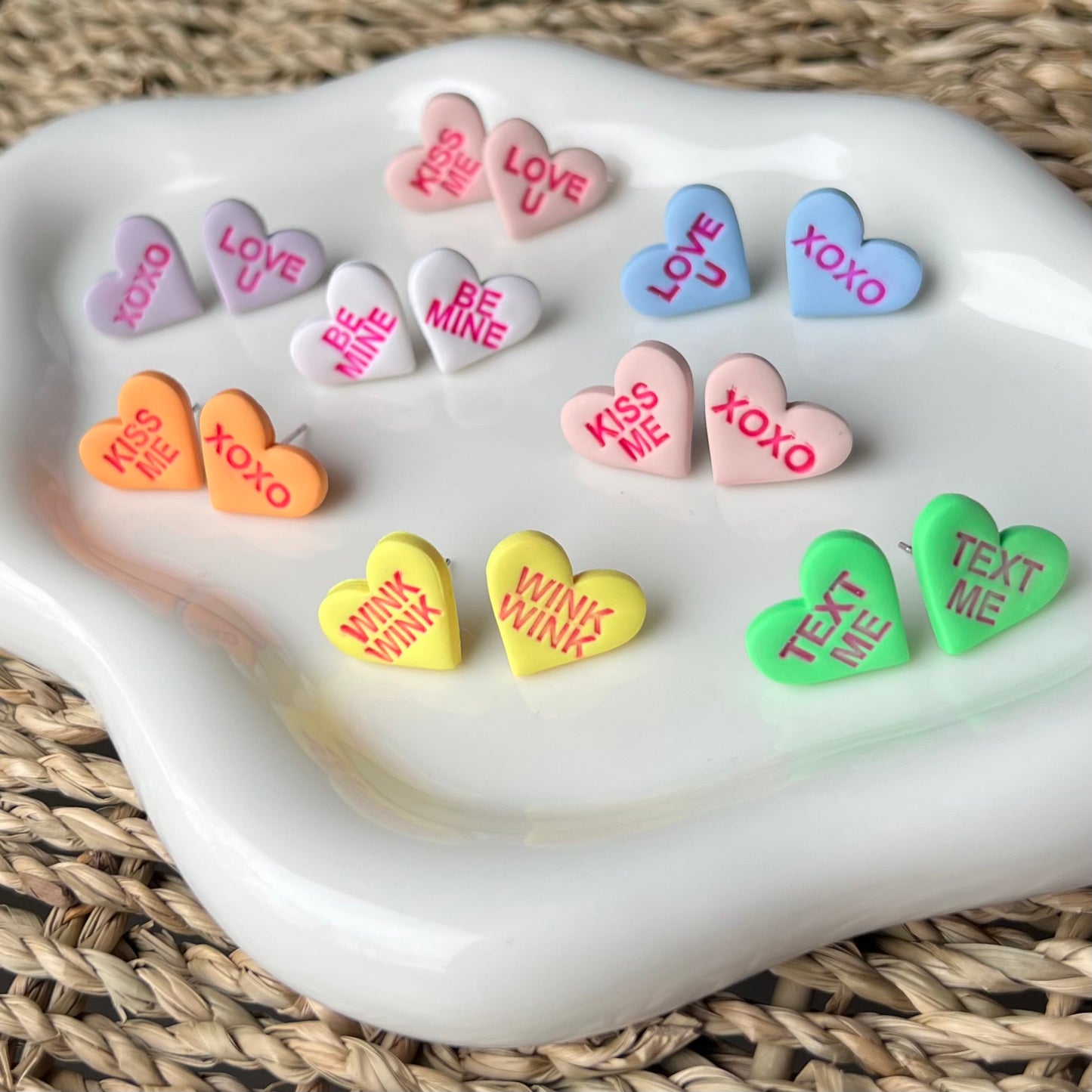 Valentines Conversation Candy Heart Polymer Clay Stud Earrings