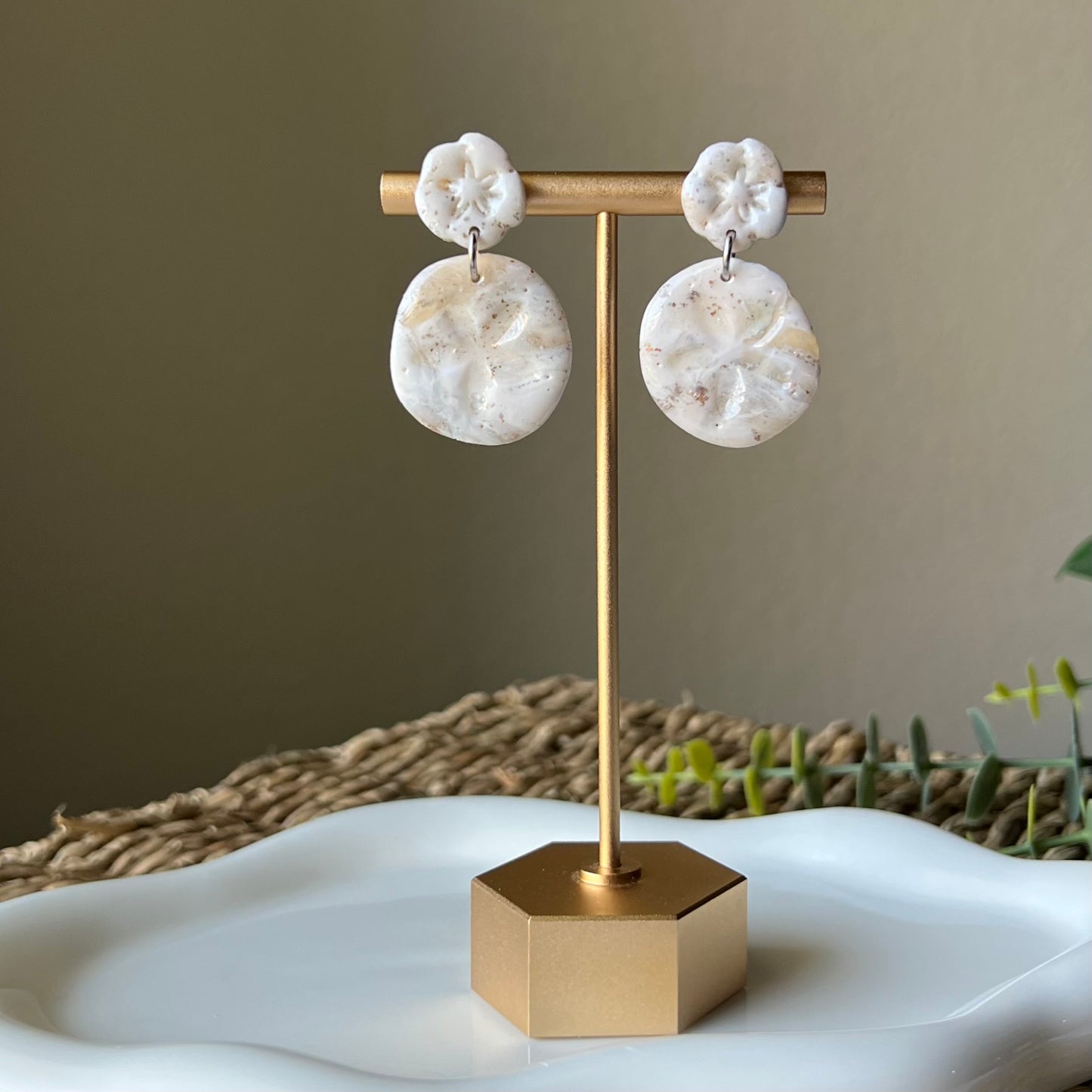 Double Sand Dollar Marbled Clay Earrings