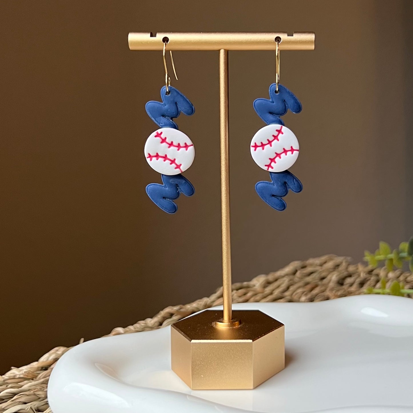 Baseball MOM Dangle Polymer Clay Earrings