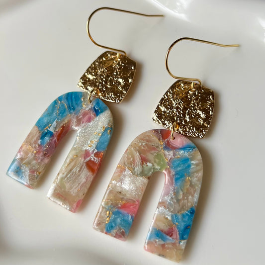 Pastel Marbled Polymer Clay Arch Dangle Earrings