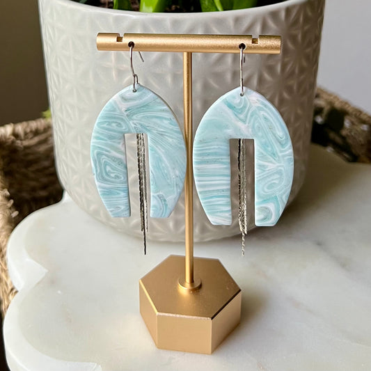 Seafoam Cascade Arch Polymer Clay Earrings, Lightweight Statement Dangles