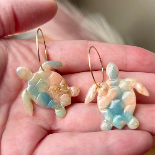 Lucelle Collection: Turtle Polymer Clay Hoop Earrings