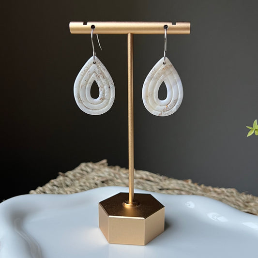 Neutral Ivory Open Teardrop Polymer Clay Dangle Earrings