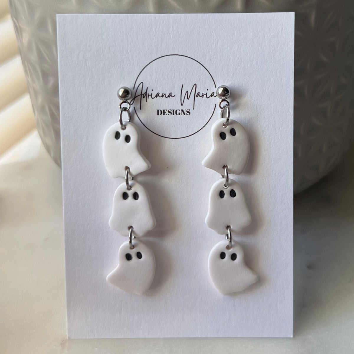 Triple Ghost Polymer Clay Dangle Earrings