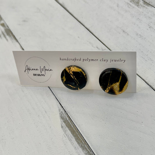Black & Gold Polymer Clay Stud Earrings