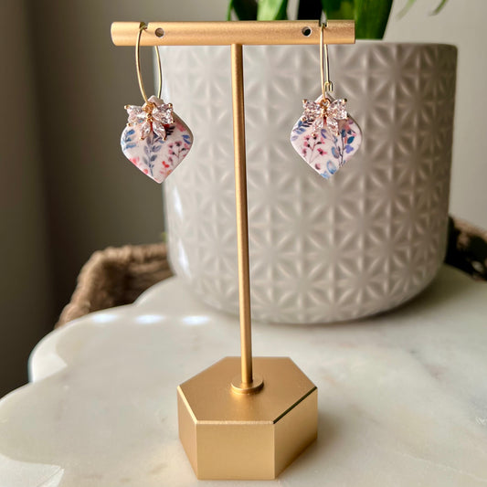 Wildflower Bloom Polymer Clay Earrings with Cubic Zirconia Bow | Gold
